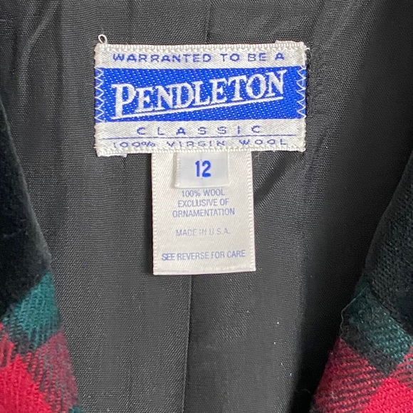 Vintage Red Green Wool Plaid Pendleton Blazer With Velvet Collar - Picture 12 of 13